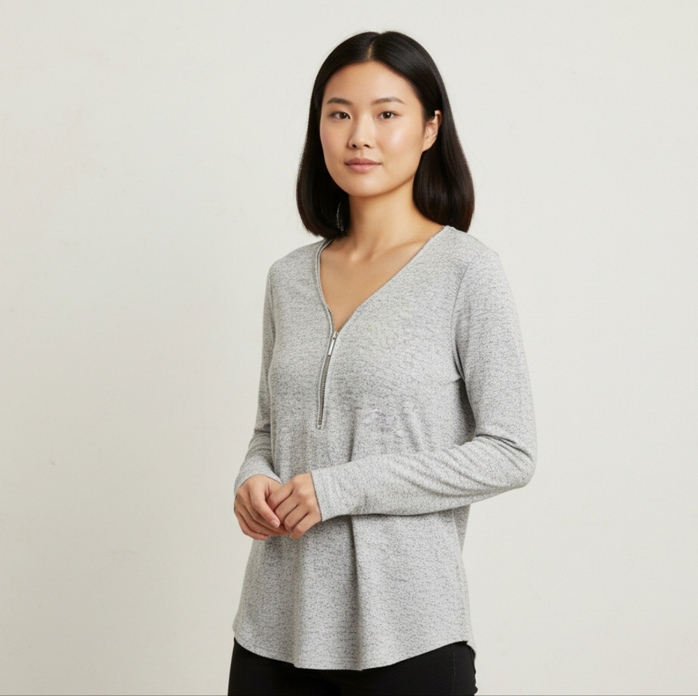 Ardene Heather Gray Long Sleeve Blouse